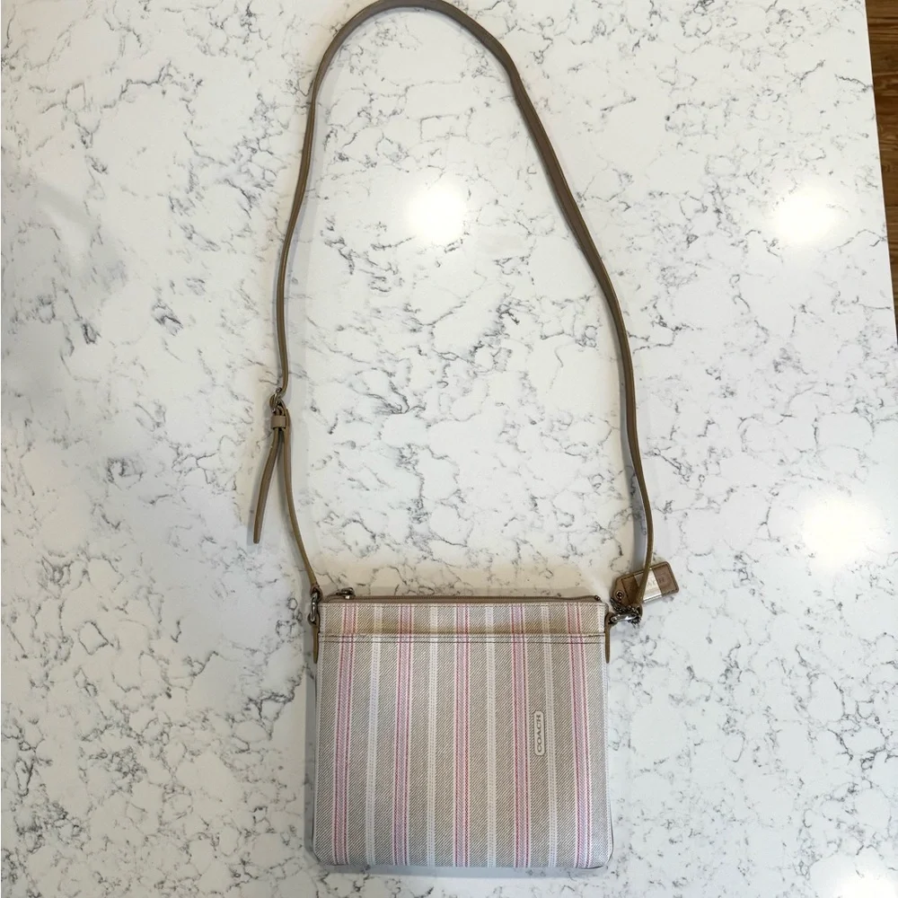 Coach Crossbody Bag with Pink and Cream Stripes